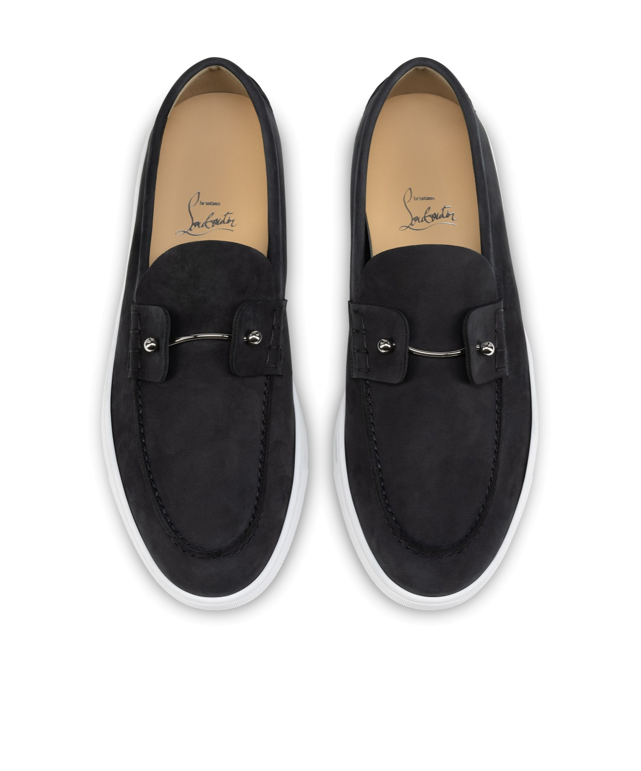 Christian Louboutin Loafers With Contrast Sole And Stitching Accents In Black