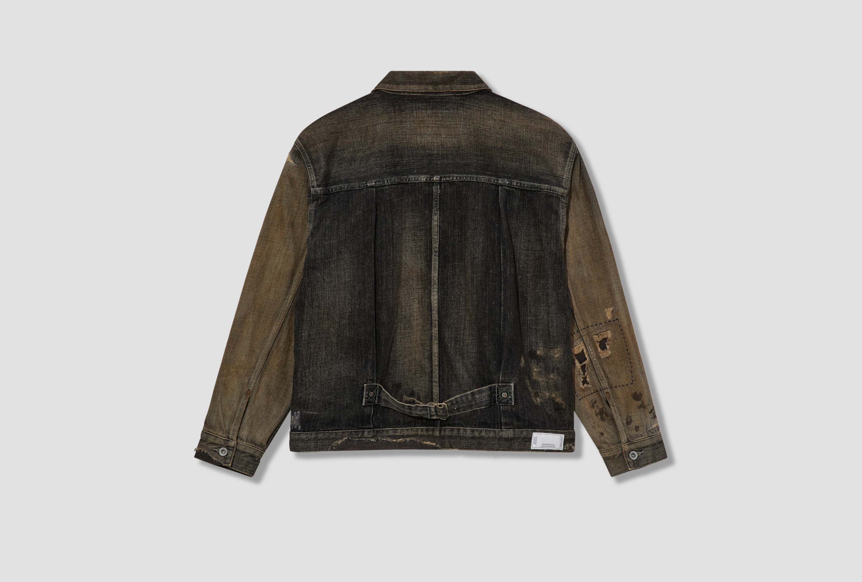 Neighborhood Distressed Denim Jacket In Green