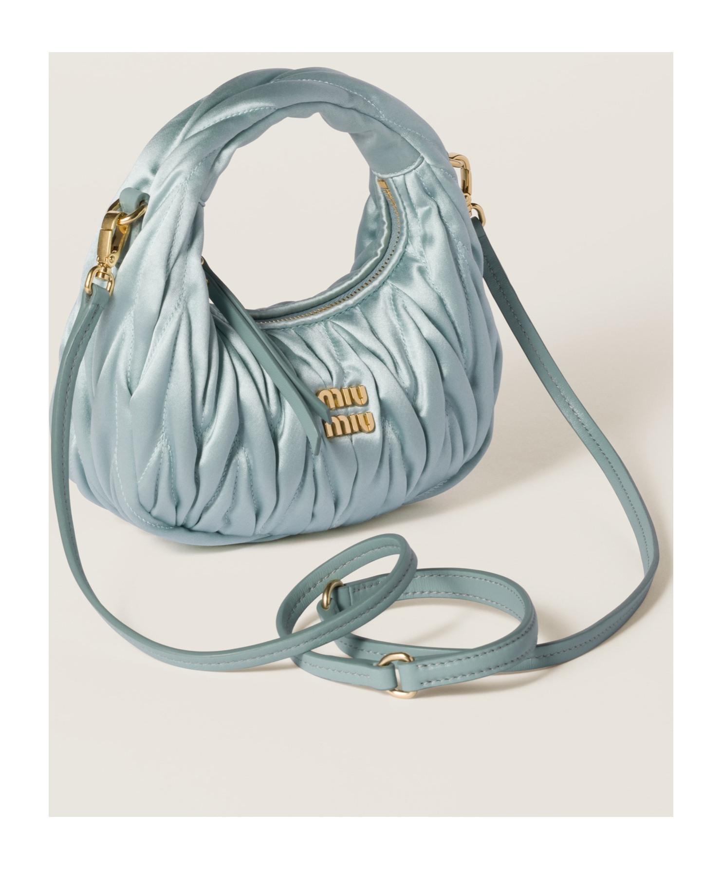 Miu Miu Wander Matelassé Satin Mini-bag In Blue