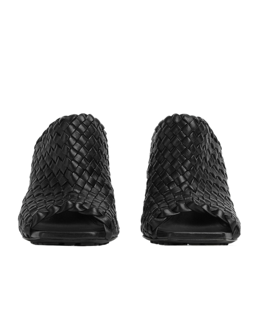 Bottega Veneta 90mm Mini Weave Nappa Leather Knot Mule Sandals In Black