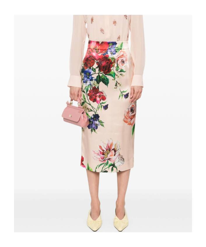 Dolce & Gabbana Printed Stretch Satin Skirt In Nude