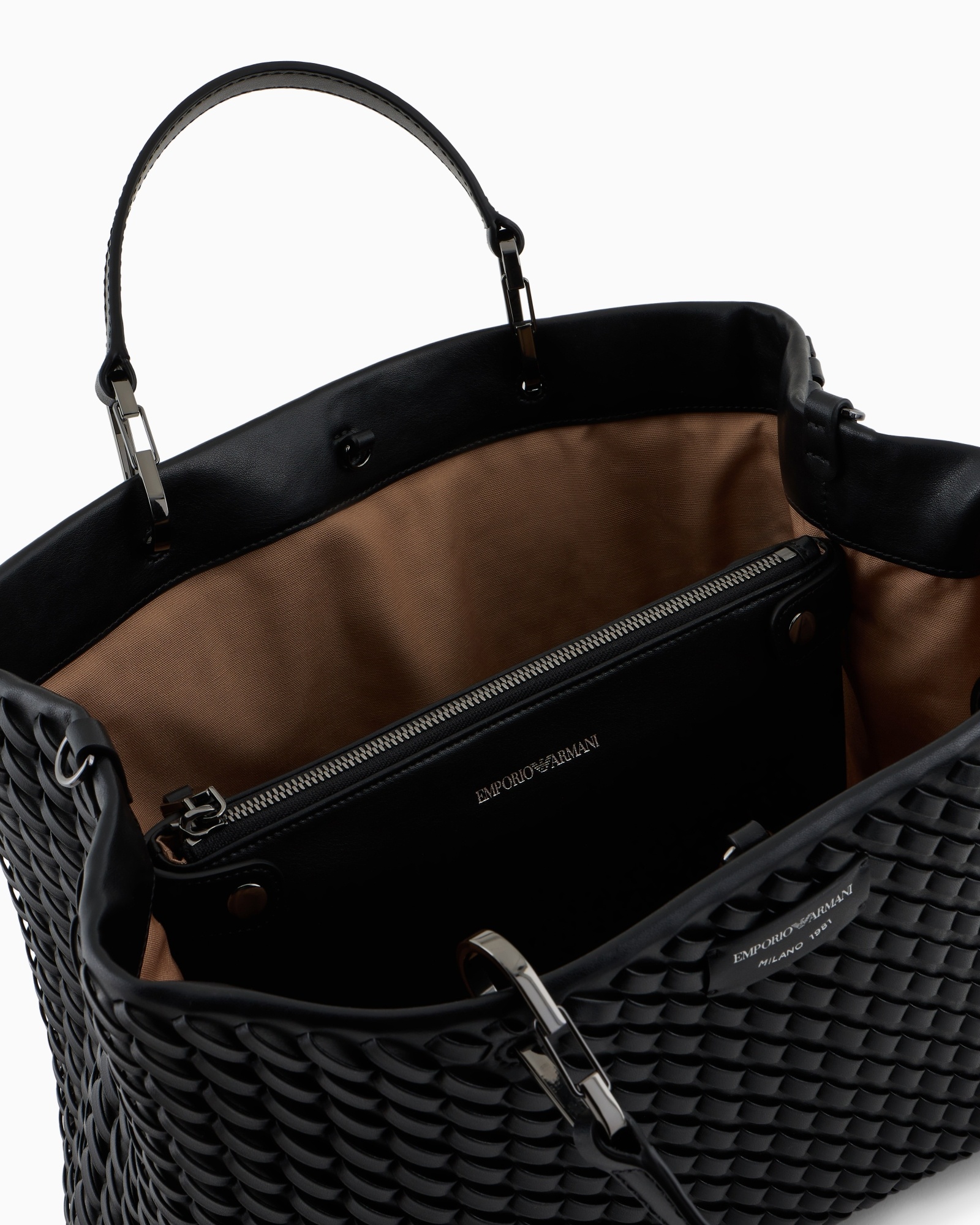 Shop Emporio Armani Interwoven Tote Bag In Black