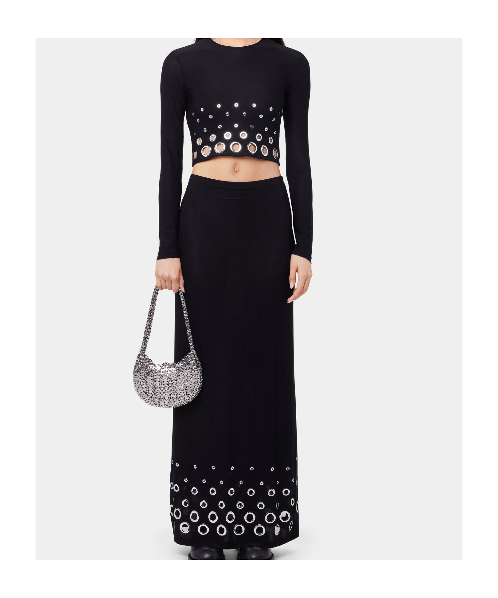 Rabanne Embellished Solid Jersey Second Skin Top In Black
