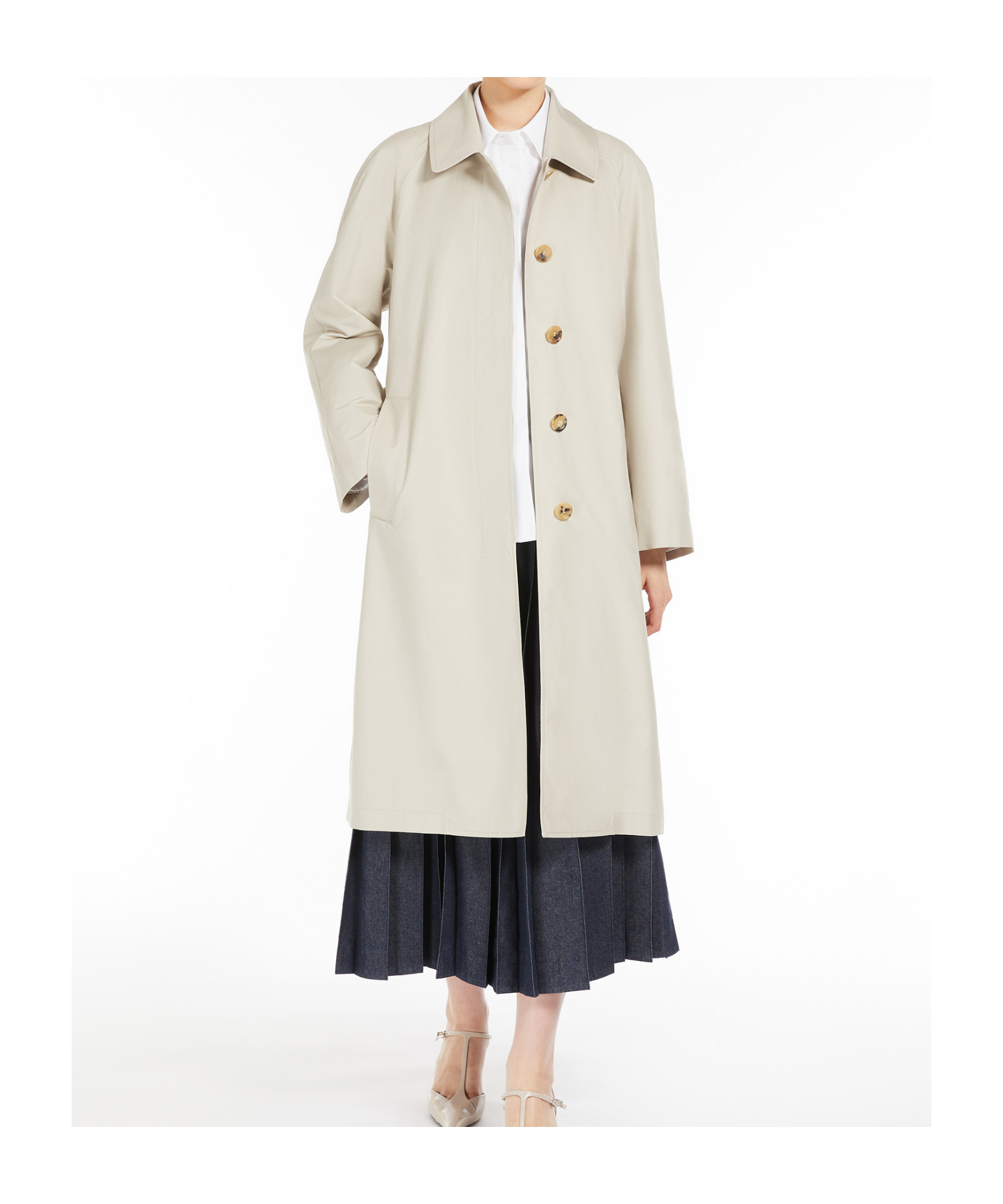 Max Mara Lapel Long-sleeved Coat In White