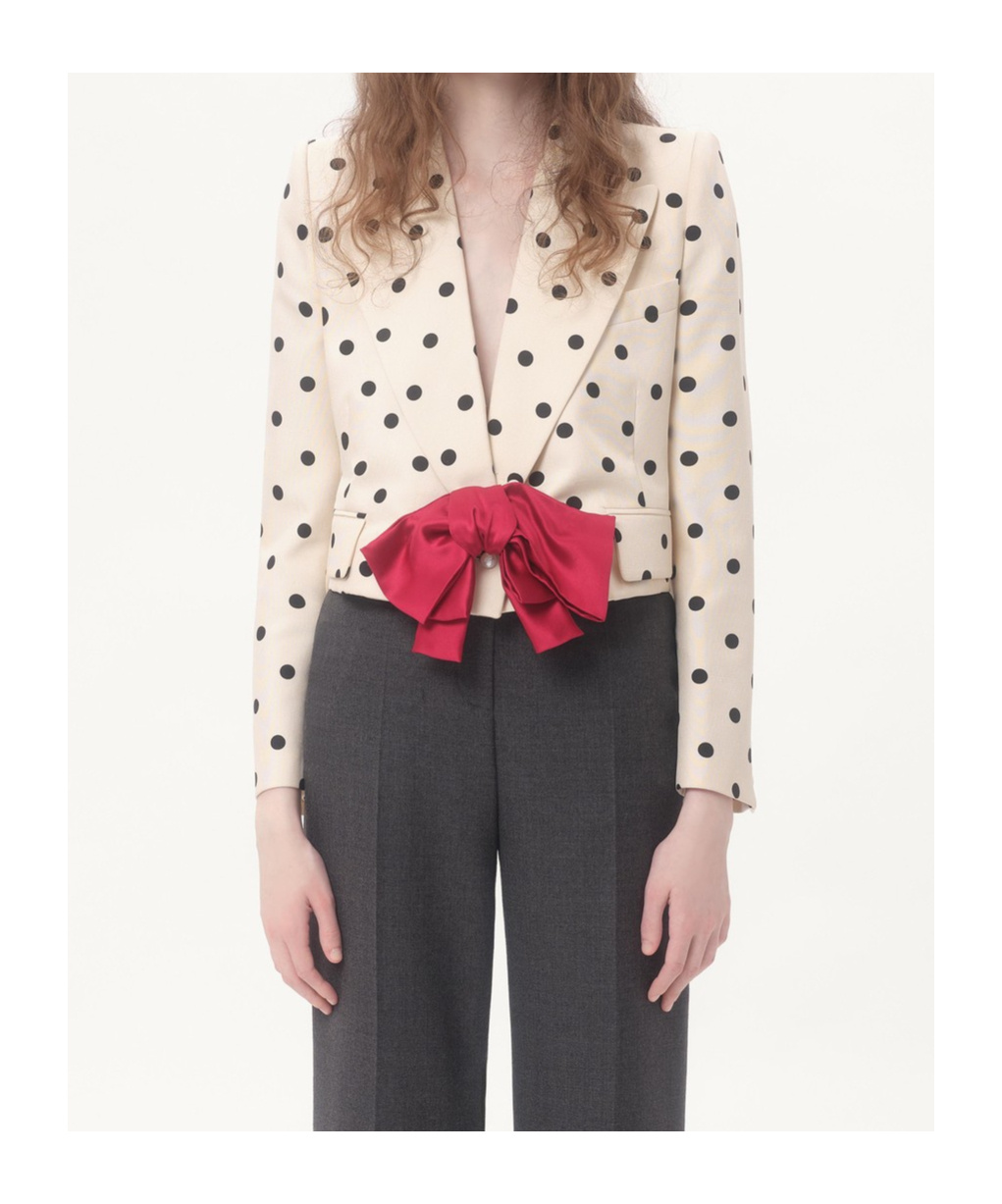 Valentino Bow-embellished Polka-dot Silk-shantung Jacket In White