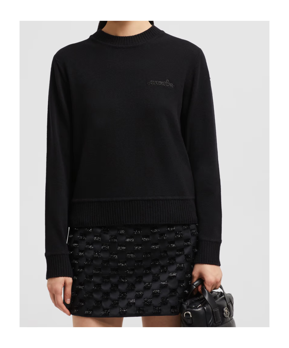 Moncler Beaded Logo Cashmere Wool Sweater In Black
