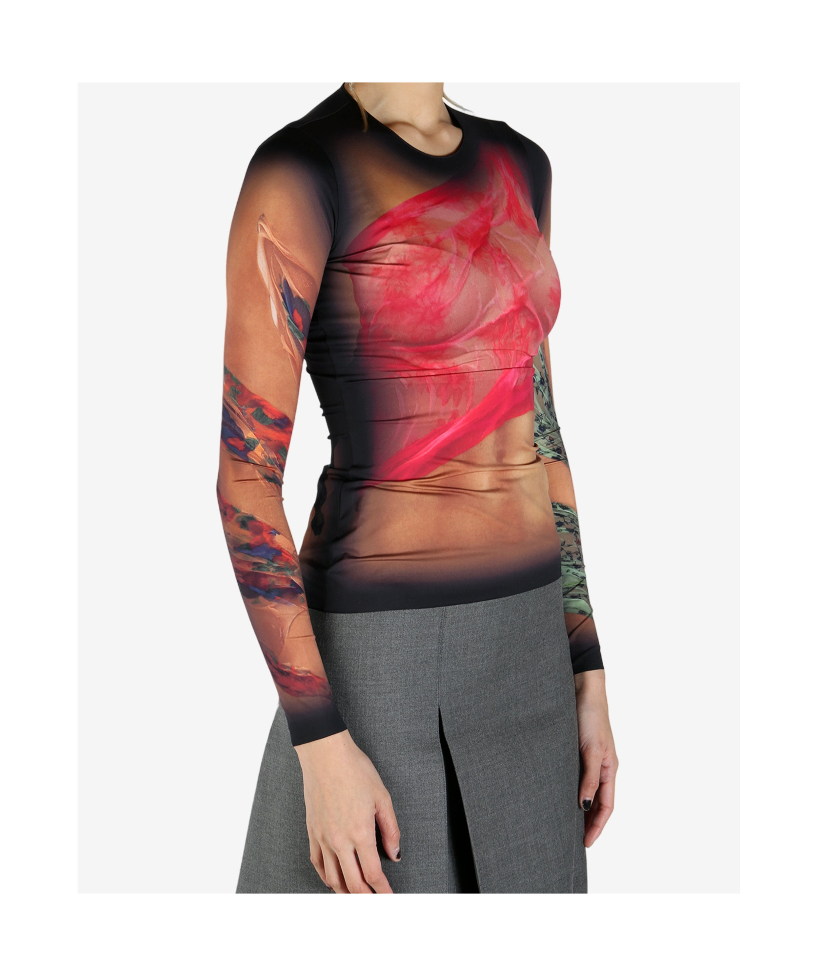 Marine Serre Multicolor Top With Draped Details And All-over Graphic Print In Tech Fabric Woman In Dark Beige