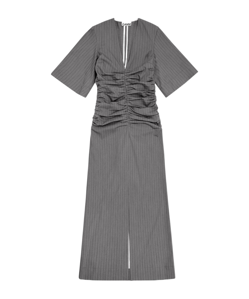 Ganni Women's Stripe Suiting V-neck Dress Grey | Size 32 | F9713039 In Gray