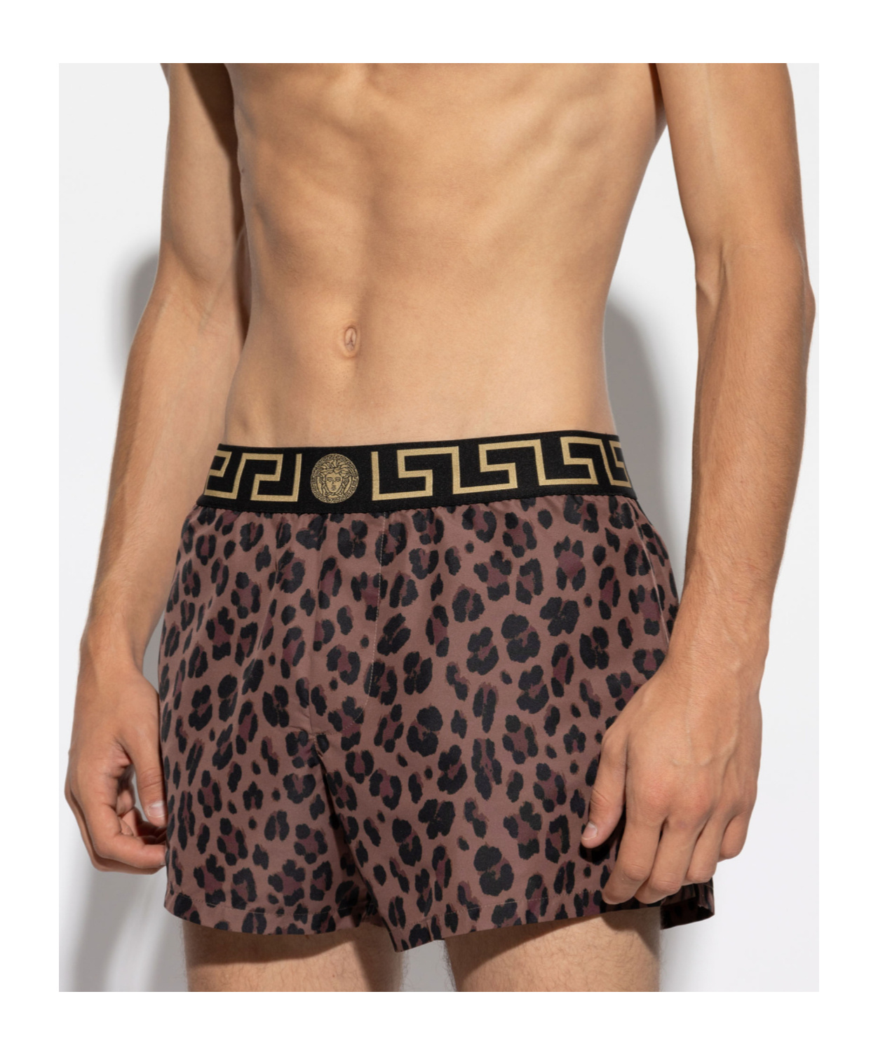 Versace Greca Border Leopard-print Boxers In Black