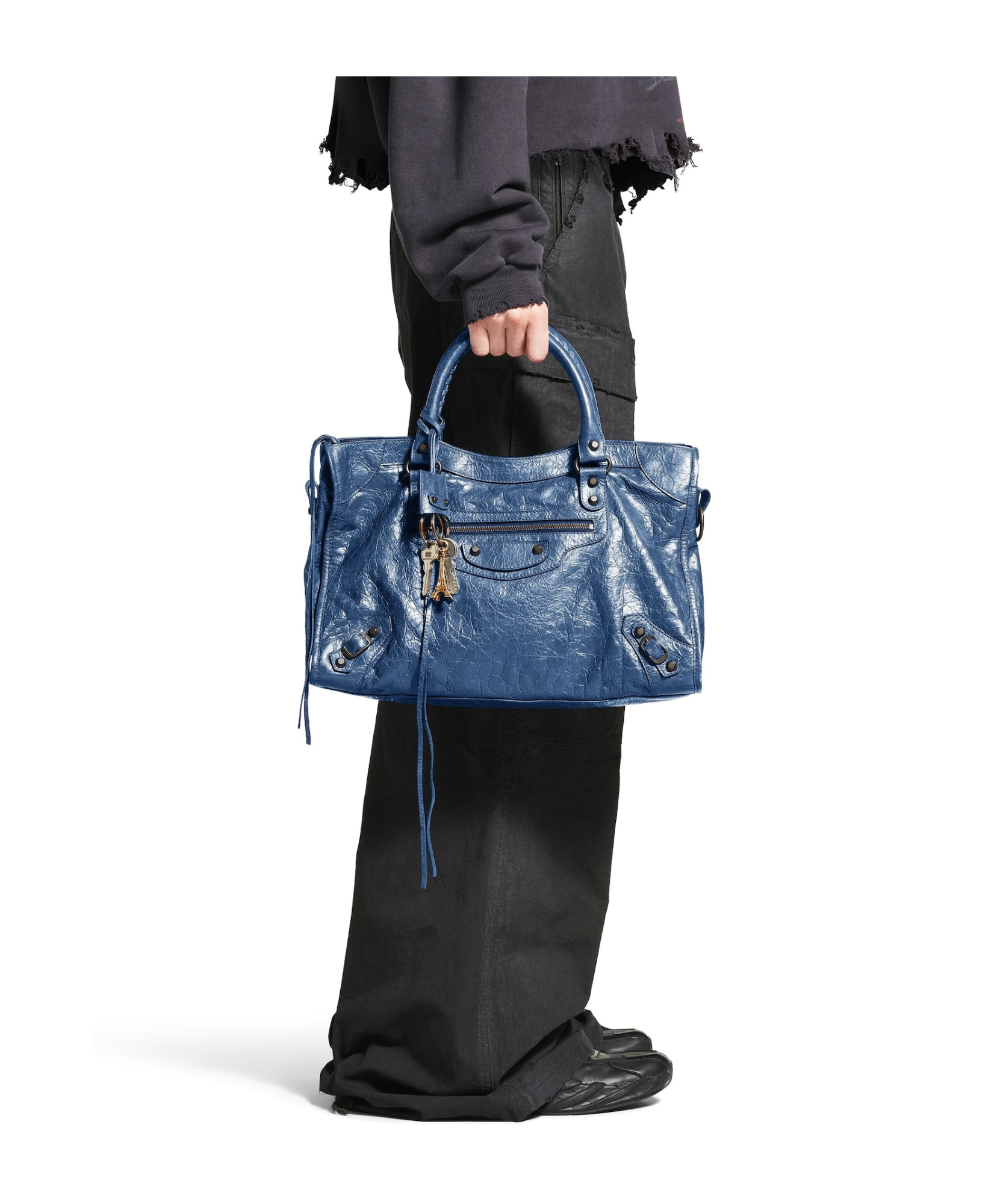 Balenciaga Le City Medium Crinkled Leather Top-handle Bag In Mineral Blue