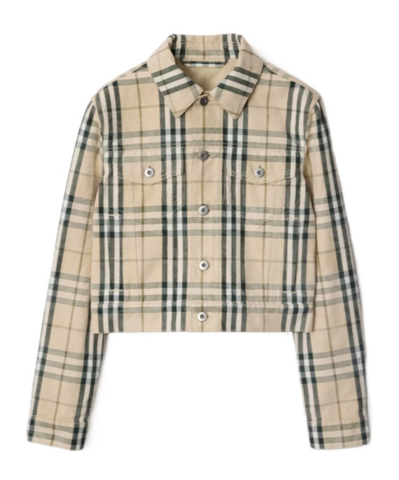 Burberry Check Pattern Cropped Jacket In Nude
