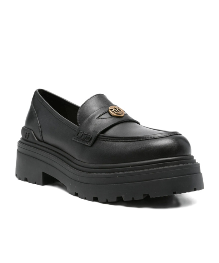 Pinko Round Toe Loafers In Black