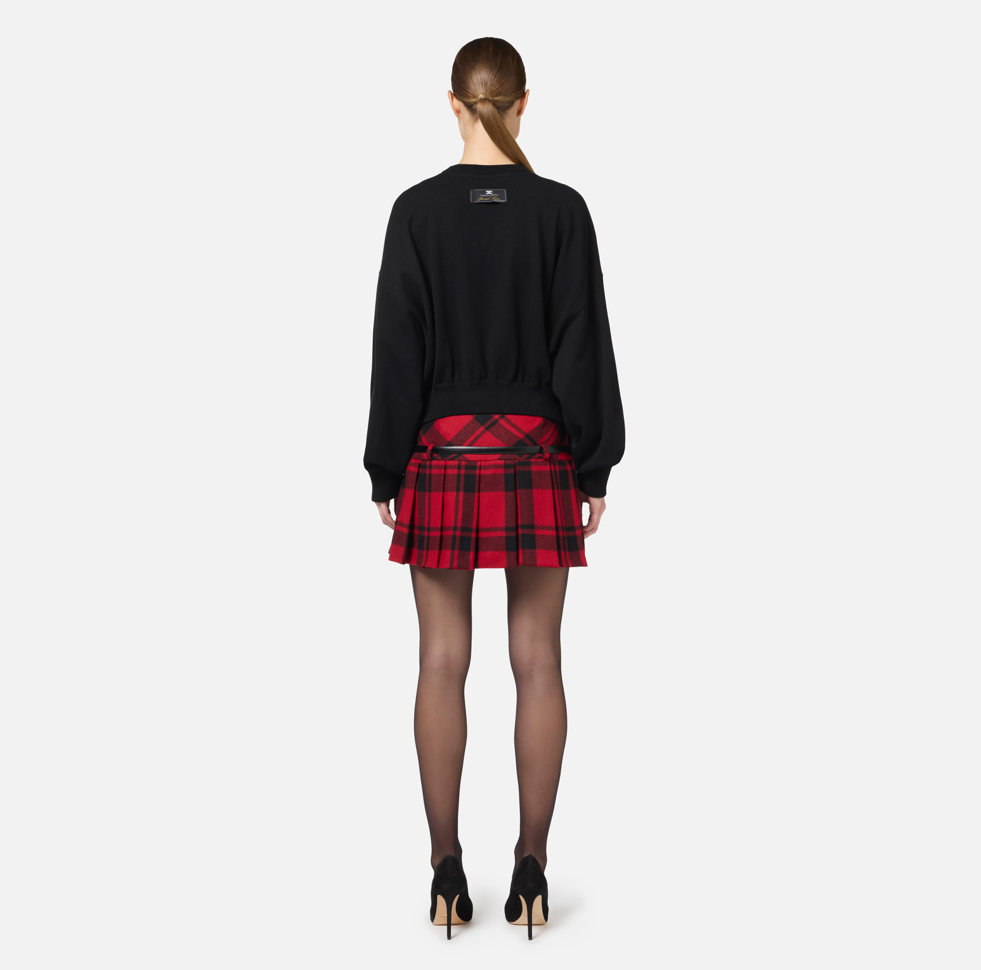 Elisabetta Franchi Multicolor Tartan Belt Skirt In Red