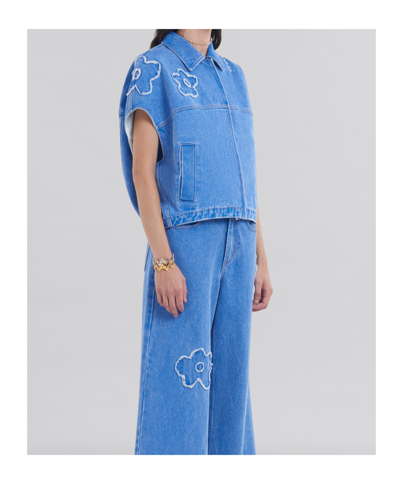 Marni Light Blue Denim Vest With Patches In Blue