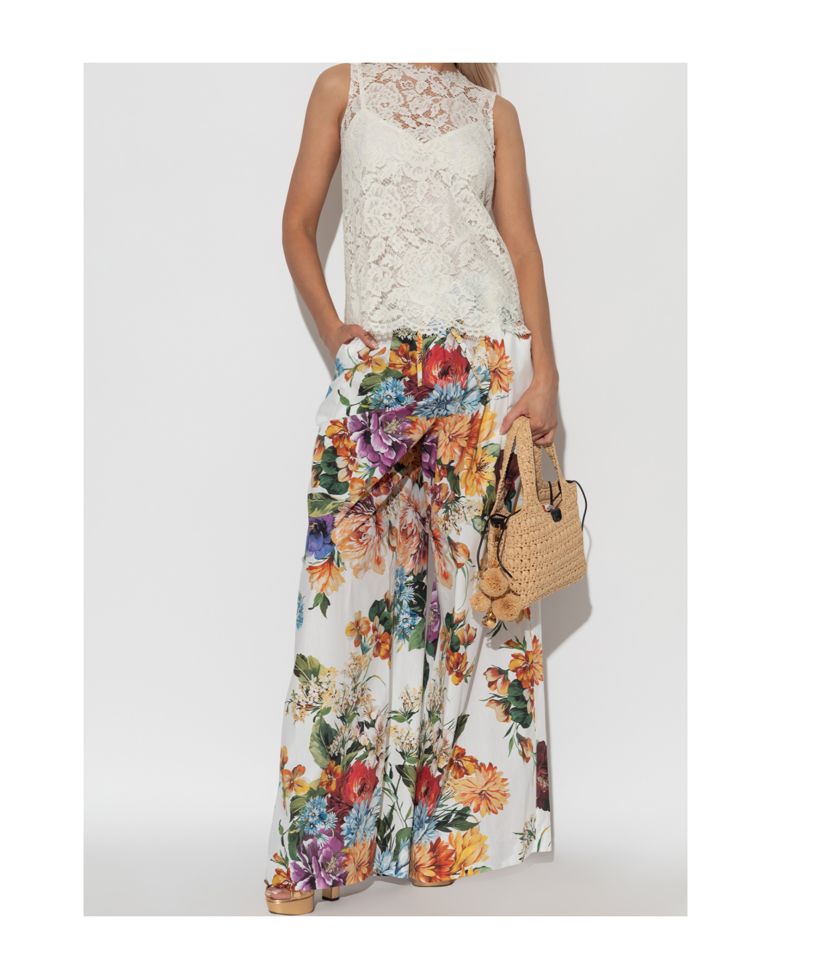 Dolce & Gabbana Women's Floral Lace Sleeveless Top In Neutral