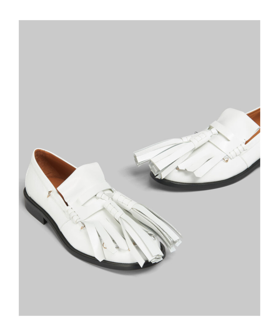 Shop Marni White Leather Bambi Loafer With Maxi Tassels