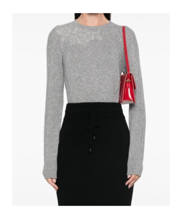 Ermanno Scervino Lace-embroidered Sweater In Gray