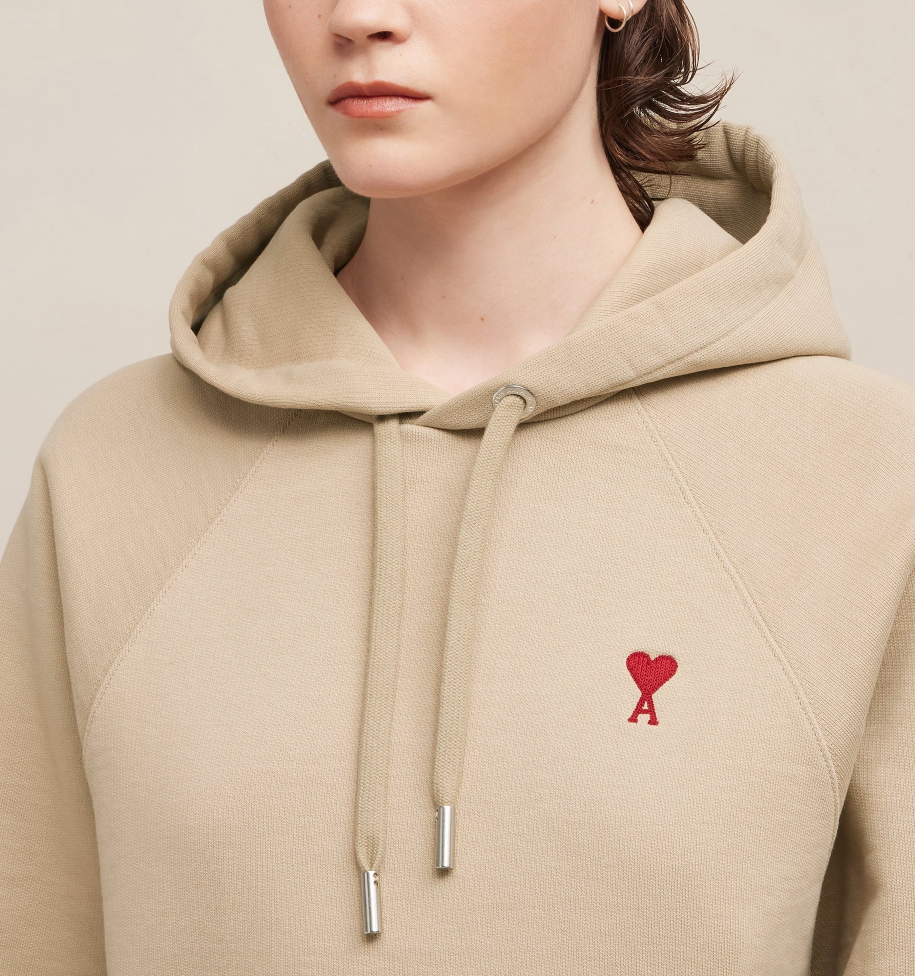 Ami Alexandre Mattiussi Ami Paris Logo Embroidered Drawstring Hoodie In Nude