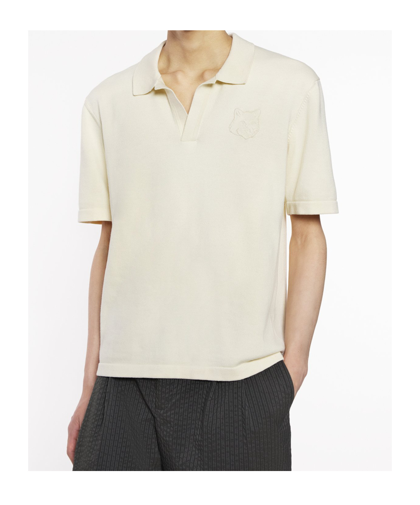 Maison Kitsuné Bold Fox Head Embroidered Knitted Polo