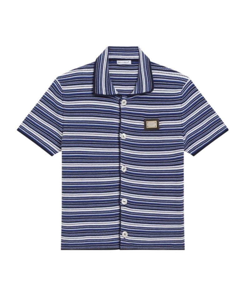 Dolce & Gabbana Knit Honeycomb Shirt In Blue