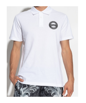 Versace Jeans Couture Logo Print Short-sleeved Polo Shirt In White