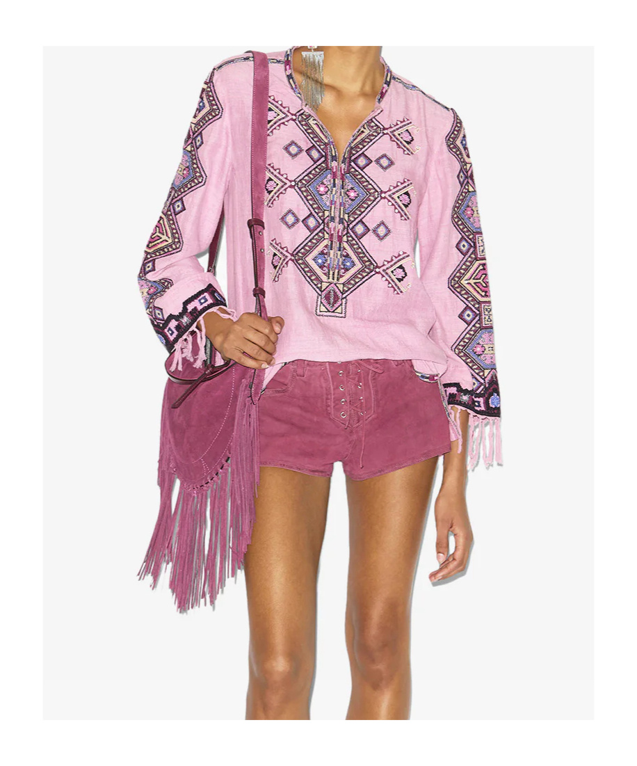 Isabel Marant Zelda Embroidered Matka Silk Top In Pink