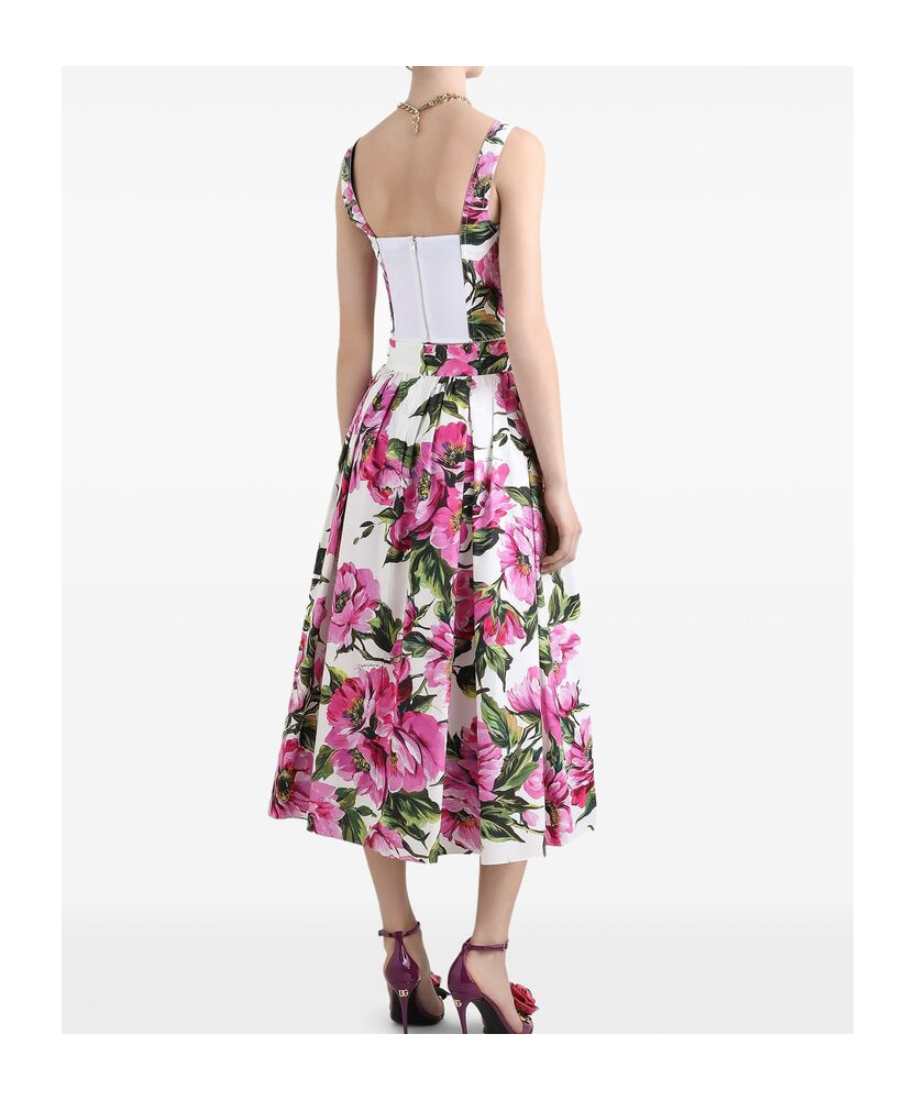 Dolce & Gabbana Pink Crop Top With All-over Printed Floral Motif In Cotton Blend Woman In Multicolor
