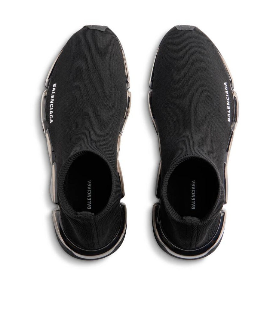 Balenciaga Womens Speed 2.0 Full Clear Sole Recycled Knit Sneaker In Black