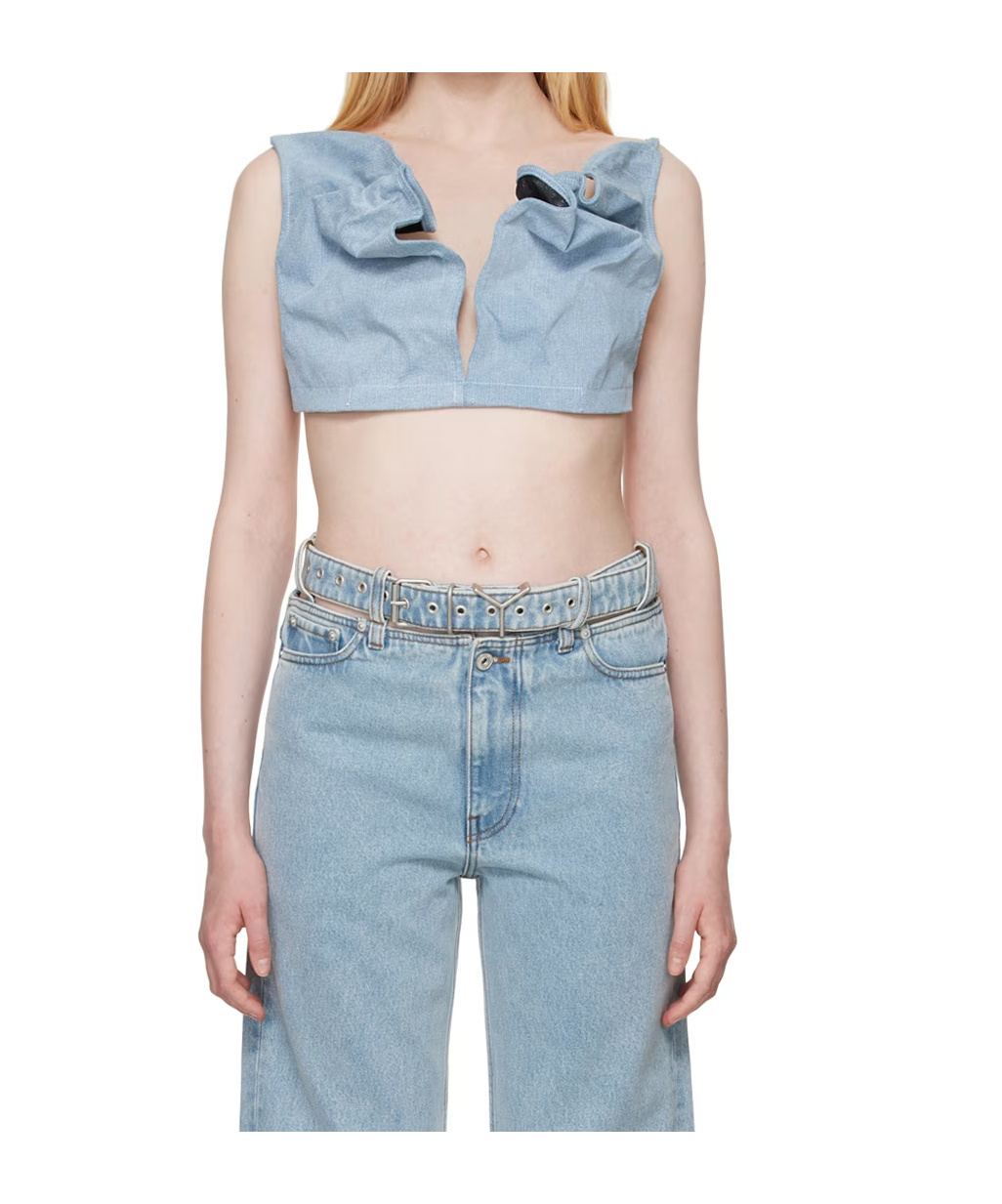 Y/project Blue Scrunched Denim Bralette In Blue