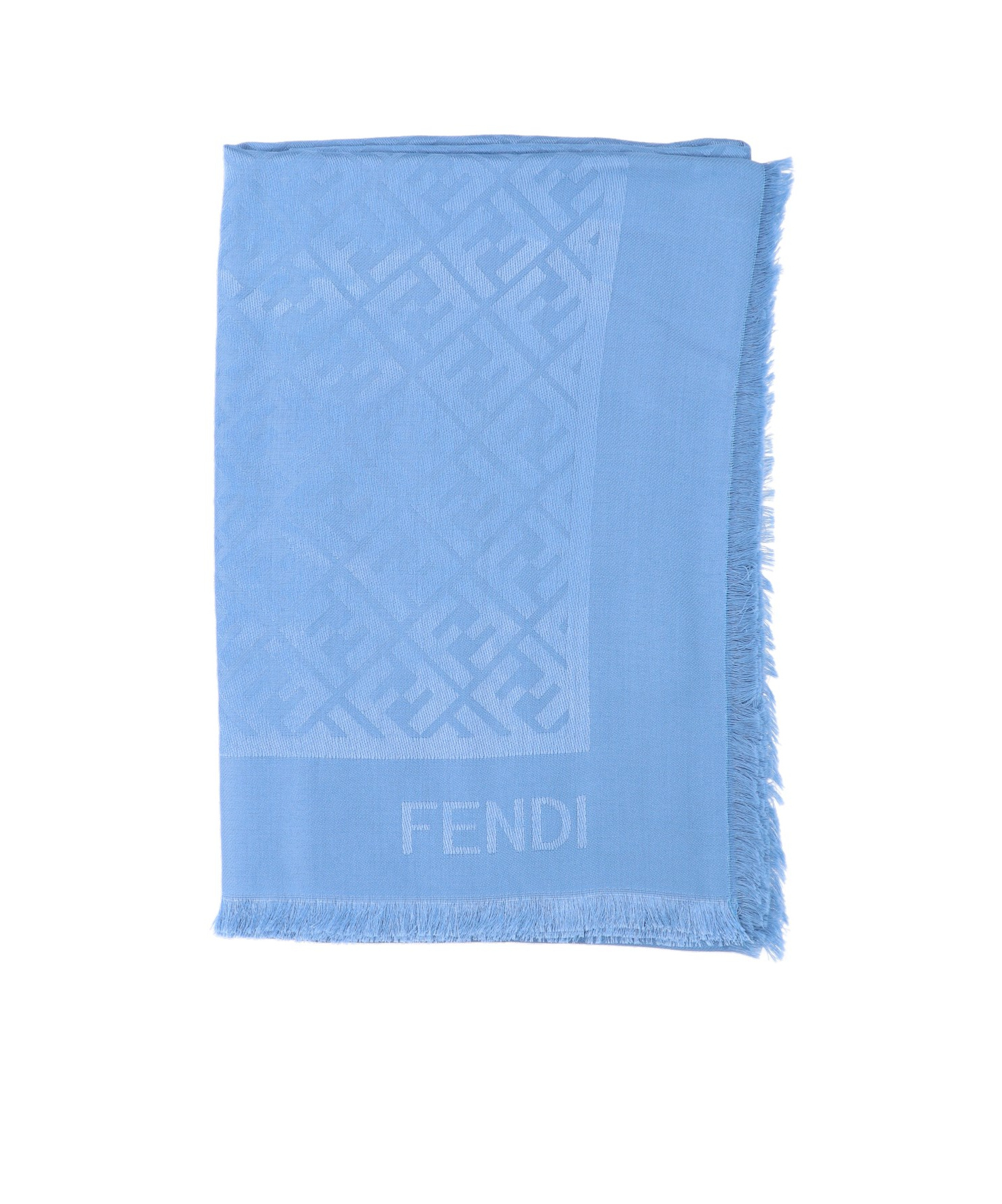 Fendi Ff-jacquard Fringed Scarf In Blue