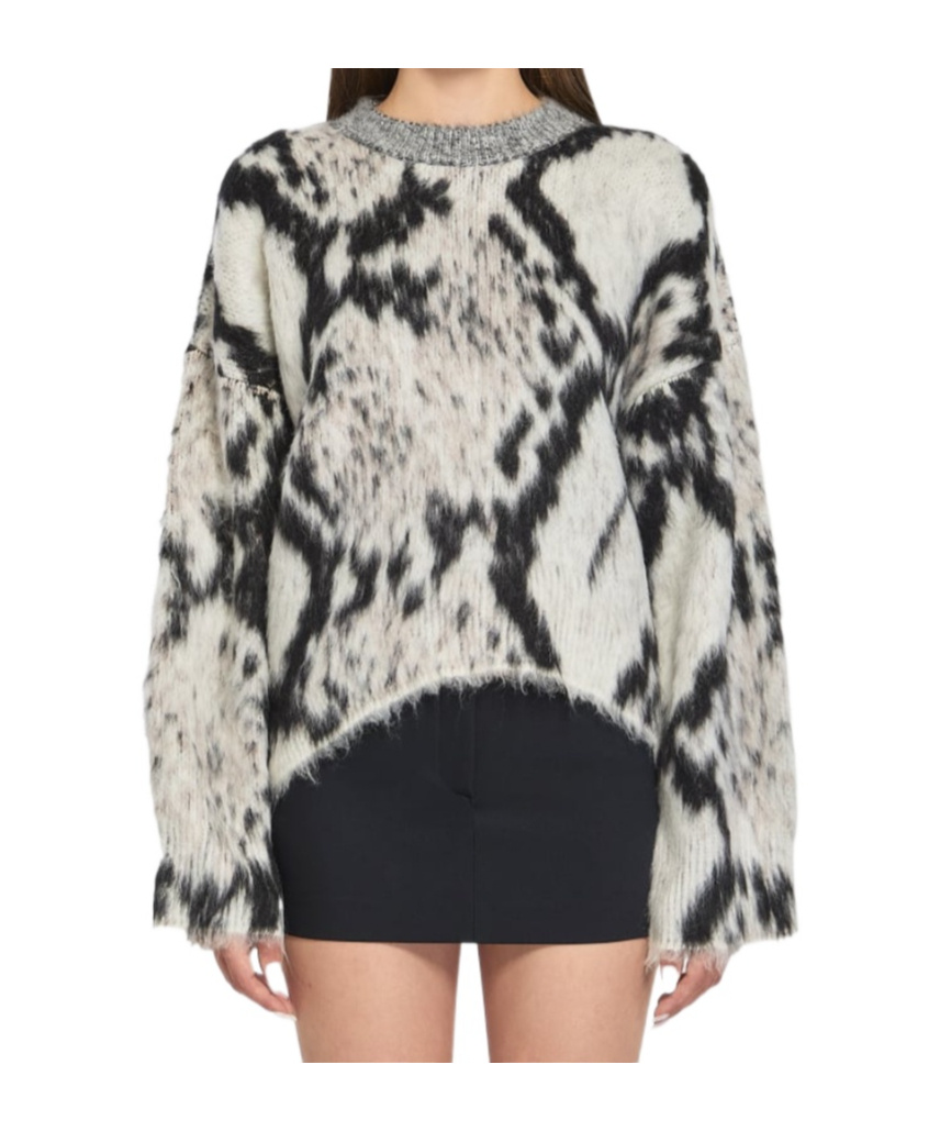 Attico Cropped Python Print Sweater In Black