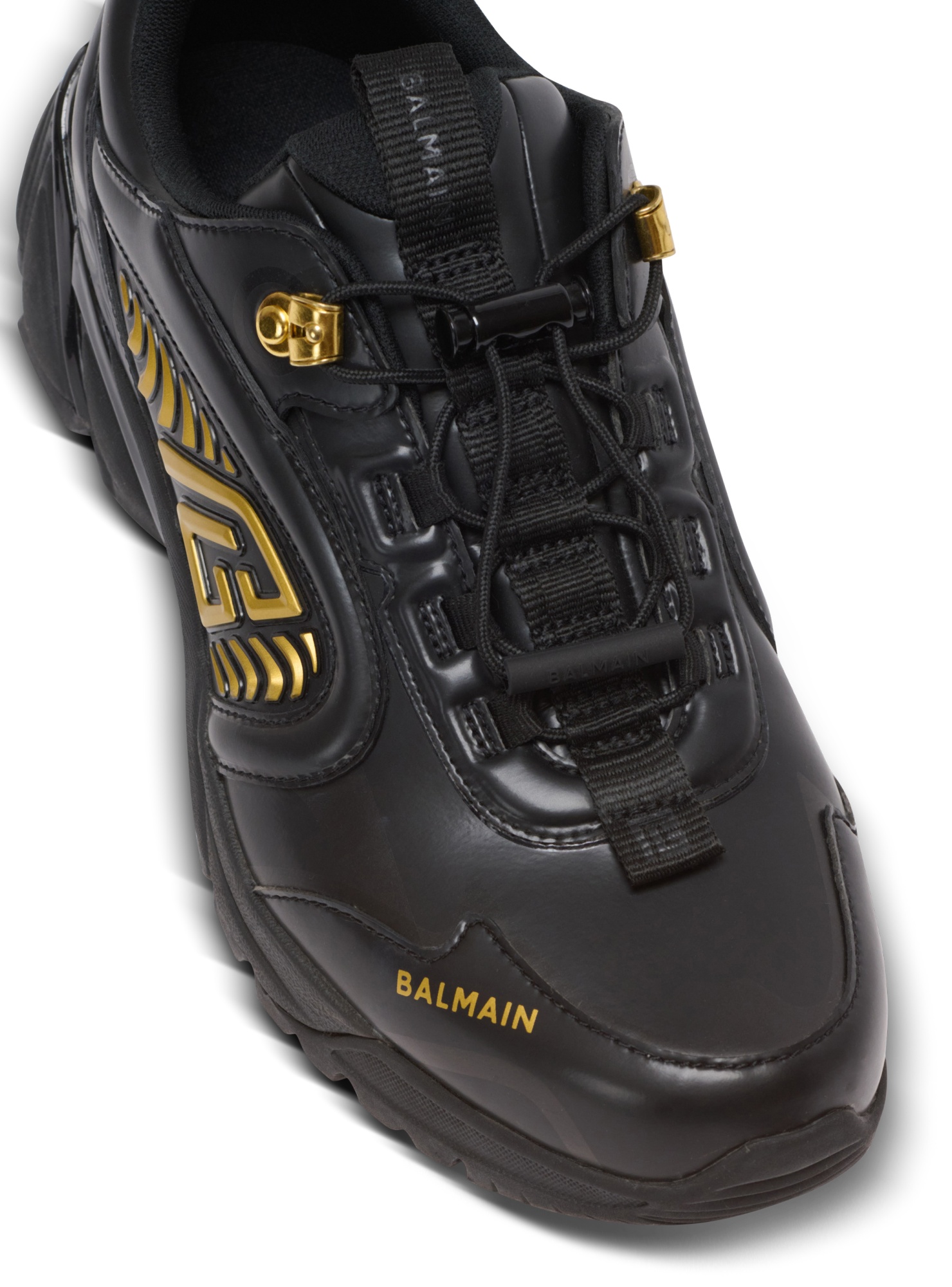 Balmain Cosmic Dust Glazed Leather Chunky Trainers In Black