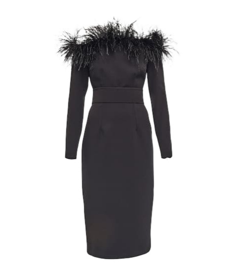 Safiyaa London Feather-trimmed Midi Dress In Black