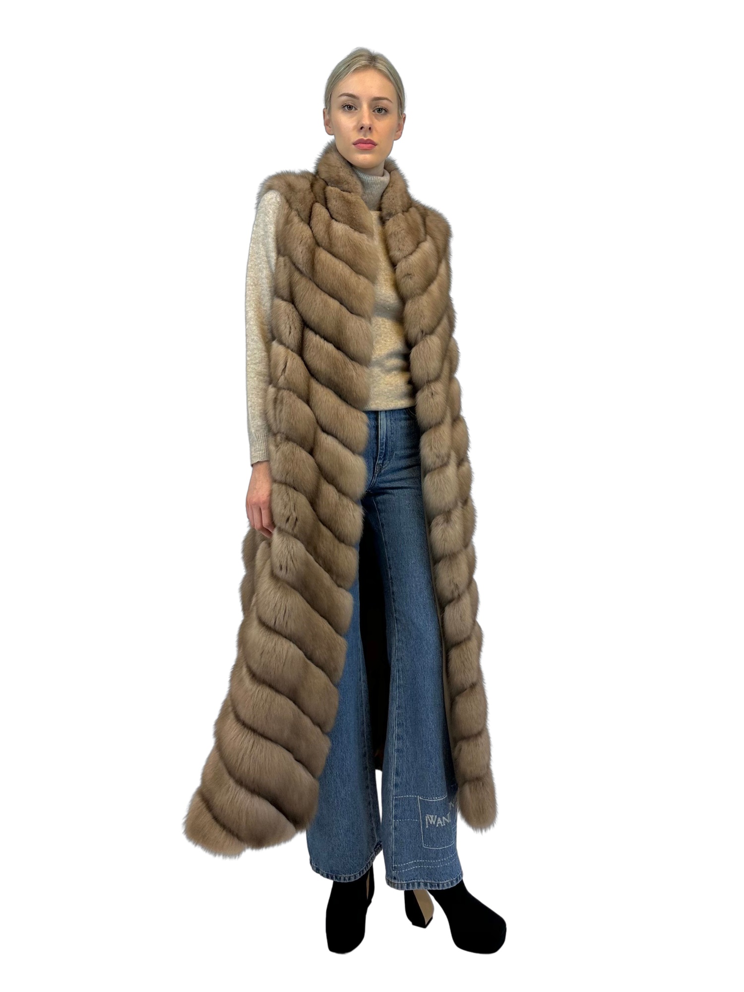 Liska Sleeveless Long Fur In Brown