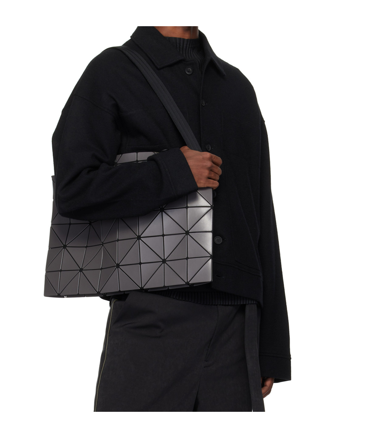Bao Bao Issey Miyake Gray Crystal Matte Shoulder Bag In Black