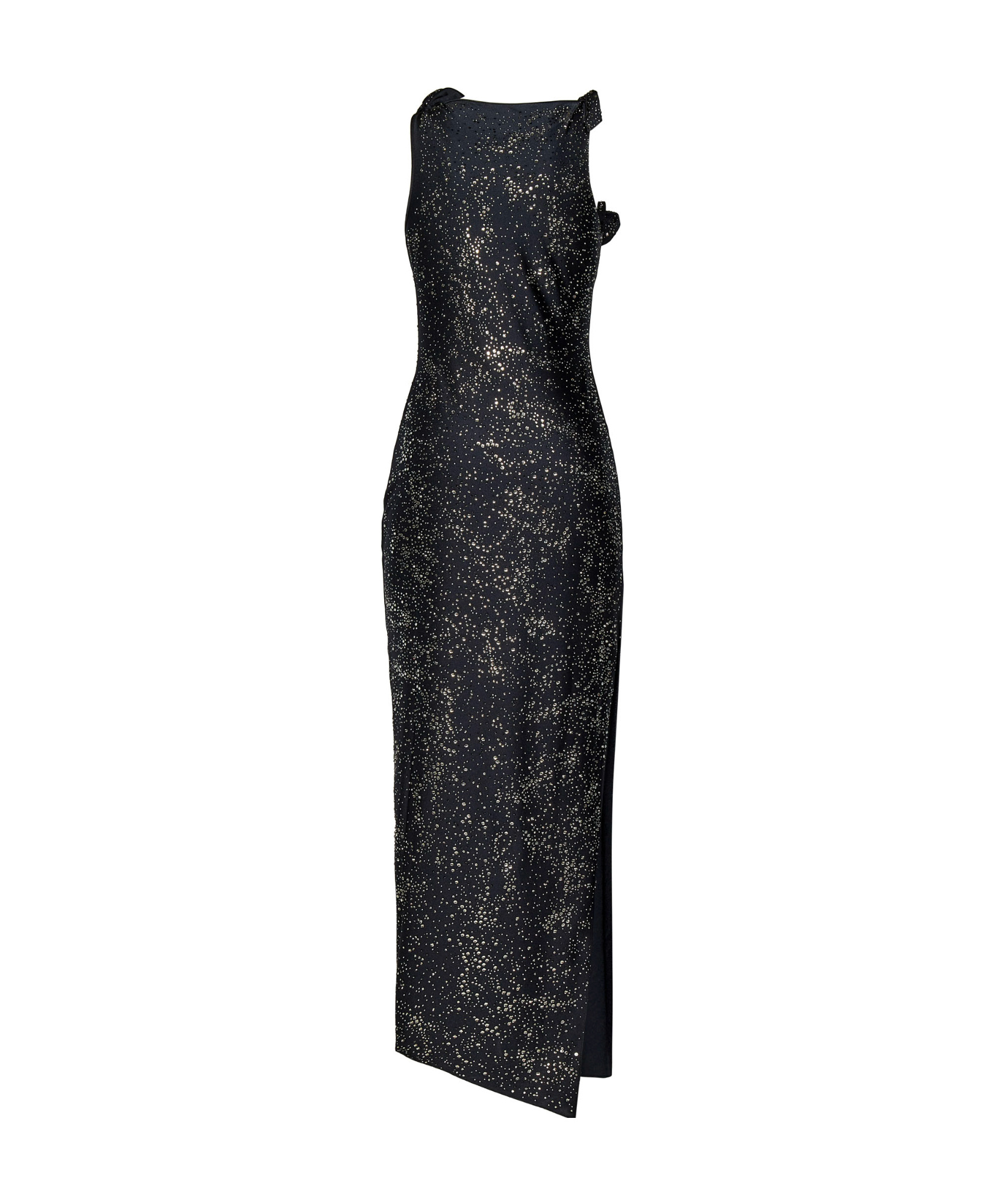 Coperni Black Crystal-embellished Asymmetric Flower Maxi Dress