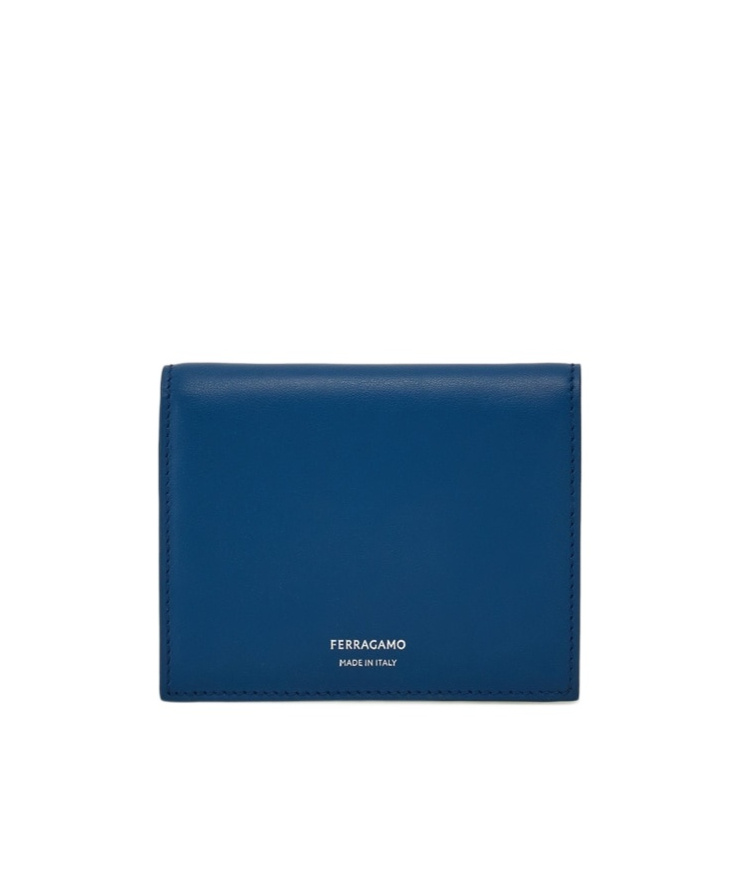 Ferragamo Compact Leather Logo Wallet In Blue