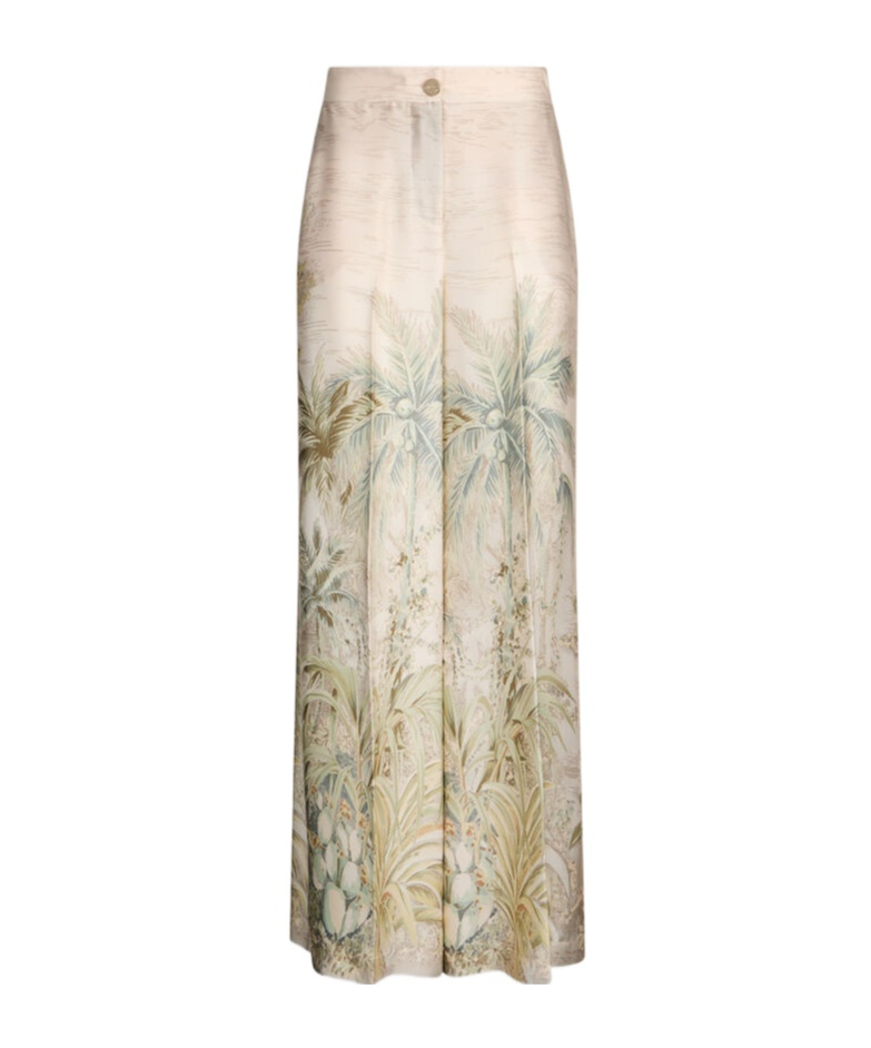 Liu •jo Printed Denim Wide-leg Pants In Nude