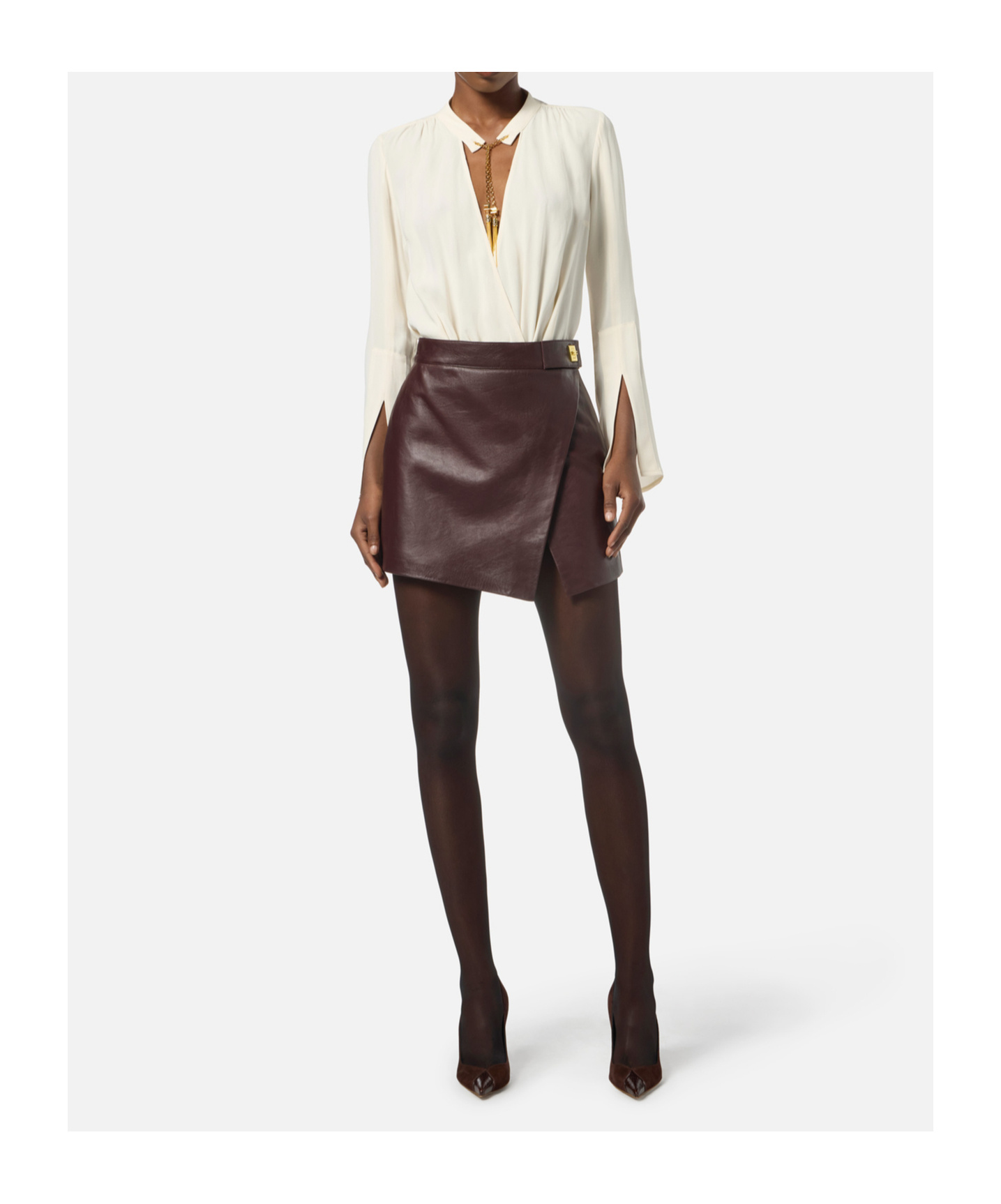 Elisabetta Franchi Bodysuit In Georgette Fabric With Jewel Details In White
