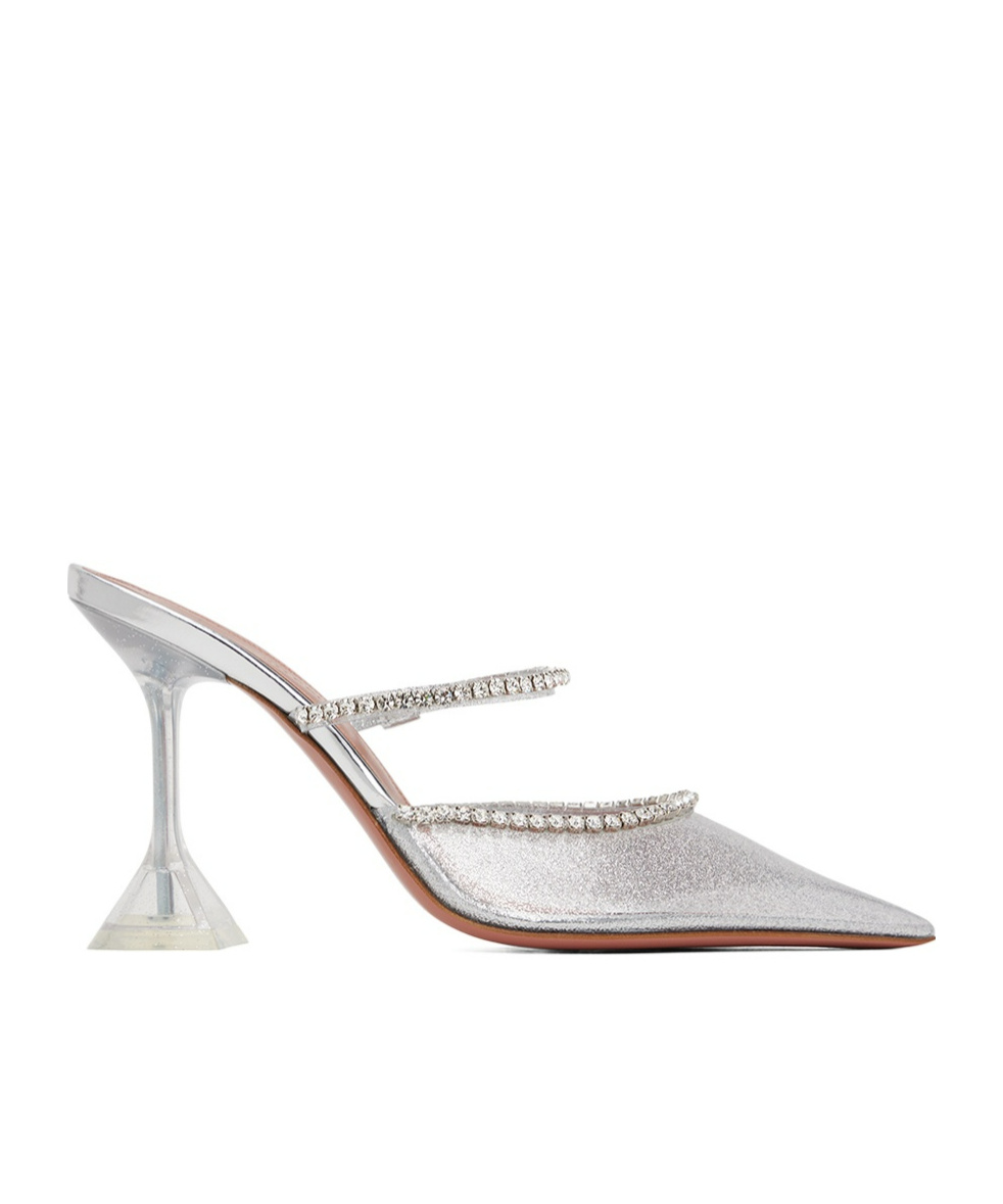Shop Amina Muaddi Gilda Glass Muller High Heels In White