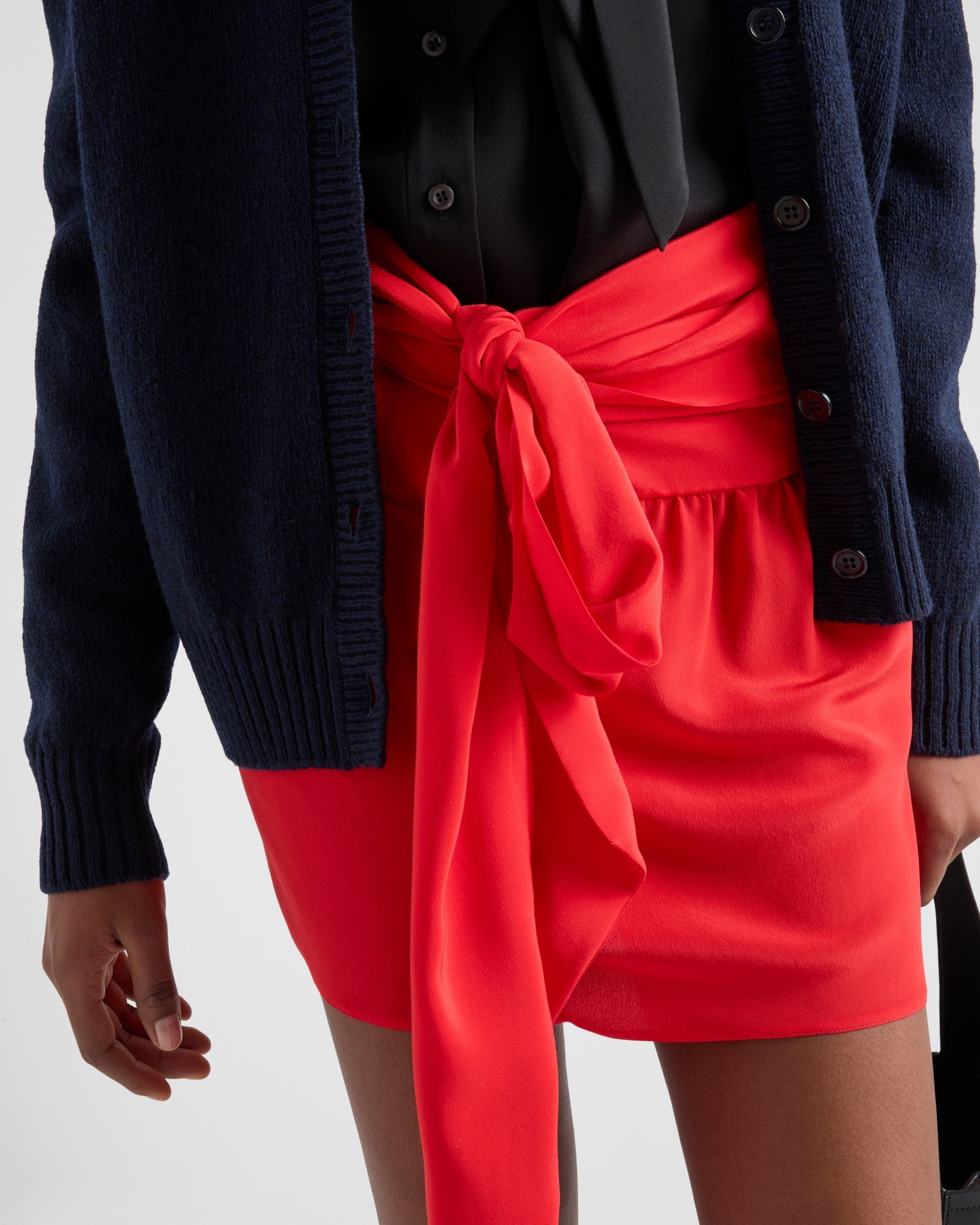 Prada Crepe De Chine Wrap Mini Skirt In Red