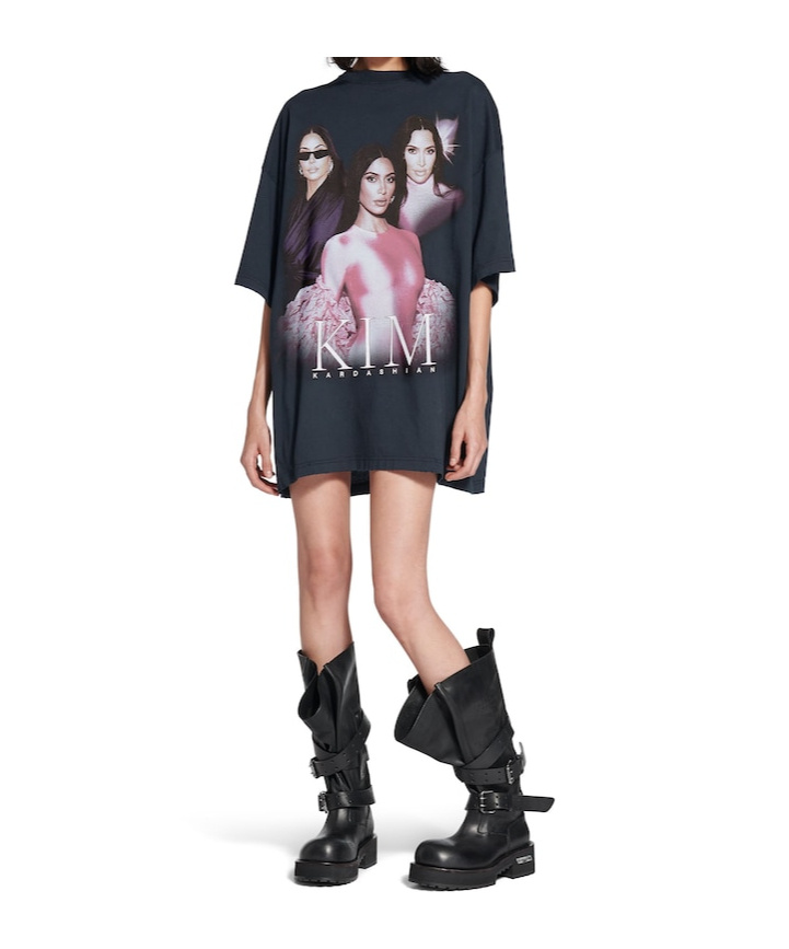 Balenciaga Kim K Printed Oversized T-shirt In Faded Black