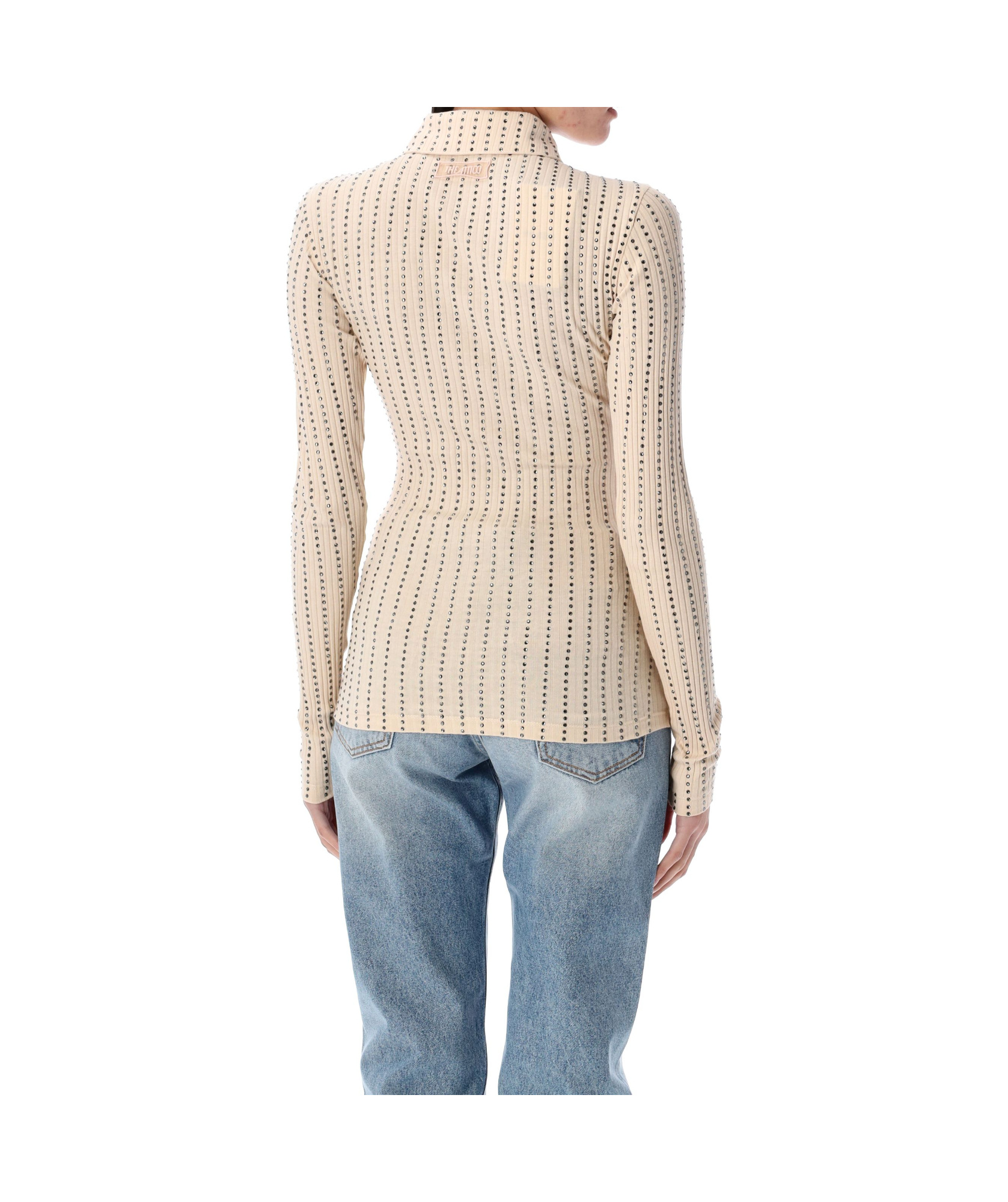 Attico Rhinestone-embellished Polo Shirt In Nude