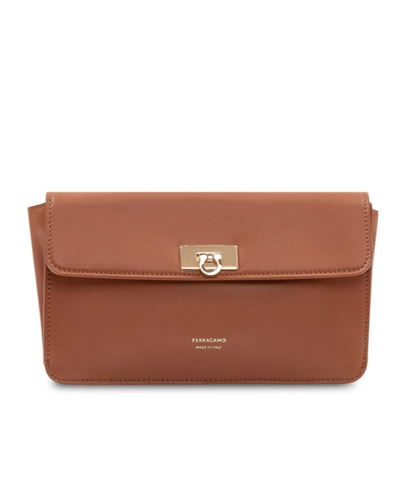 Ferragamo Flap Shoulder Bag With Logo In Brown