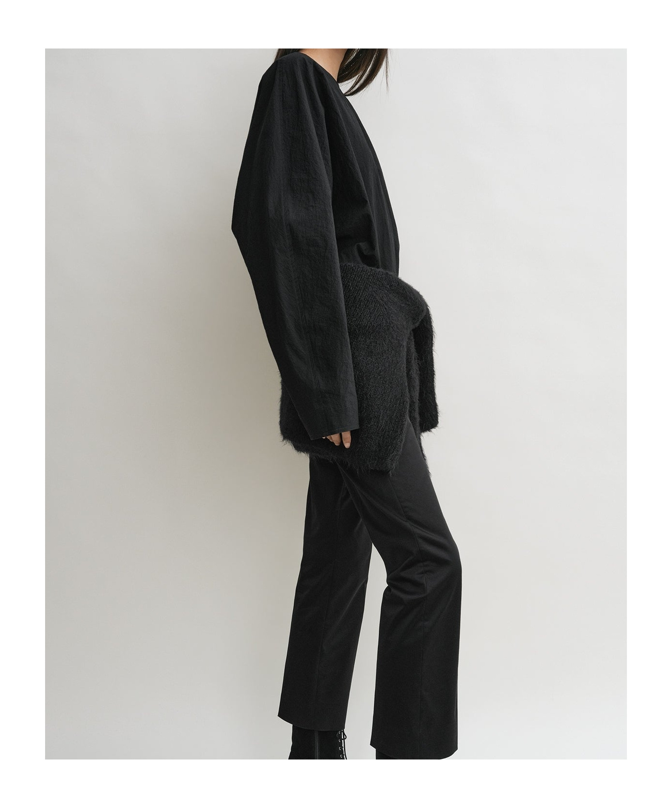 Totême Round-collar And Long-sleeved Top In Black
