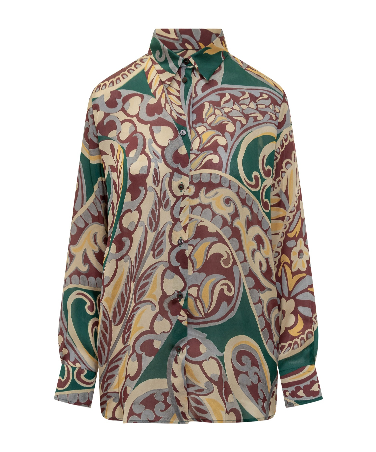Etro Floral Paisley Print Long Sleeve Silk Top In Multi