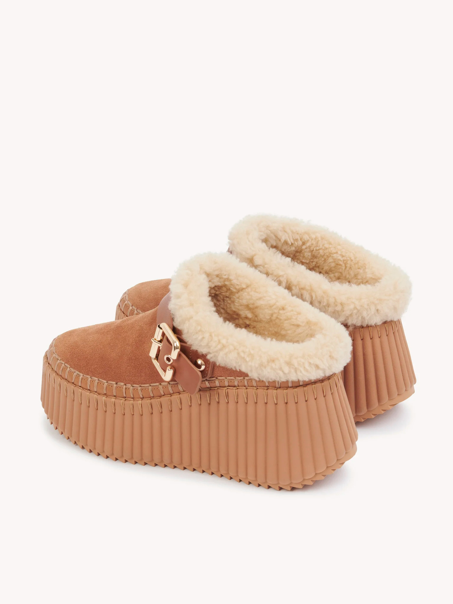 Chloé Nama Suede Shearling-lined Platform Clogs In Brown