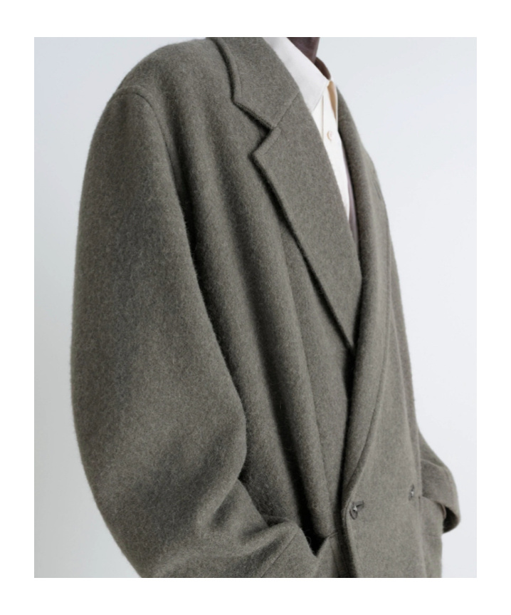 Lemaire Felt Double-breasted Coat In Green
