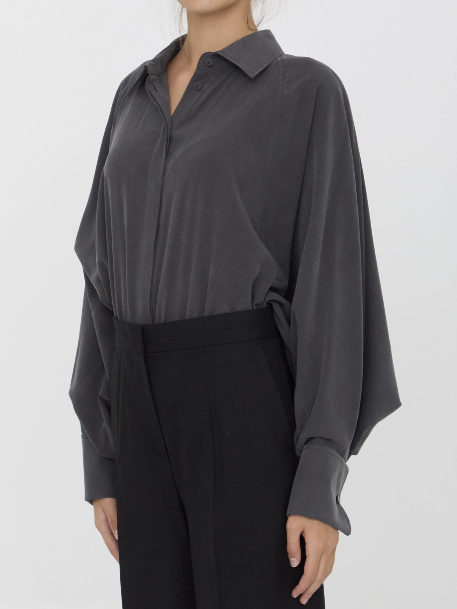 Max Mara Women Silk Bodysuit Shirt In Black
