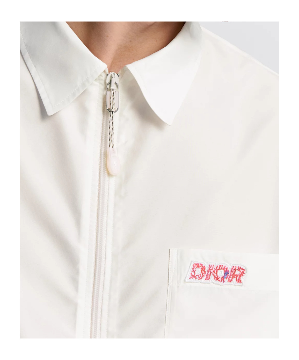 Dior Parley Solid Color Short Sleeved Shirt With Zip Closure In White